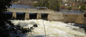 Marmora Dam in the Spring with fast water flowing through the dam